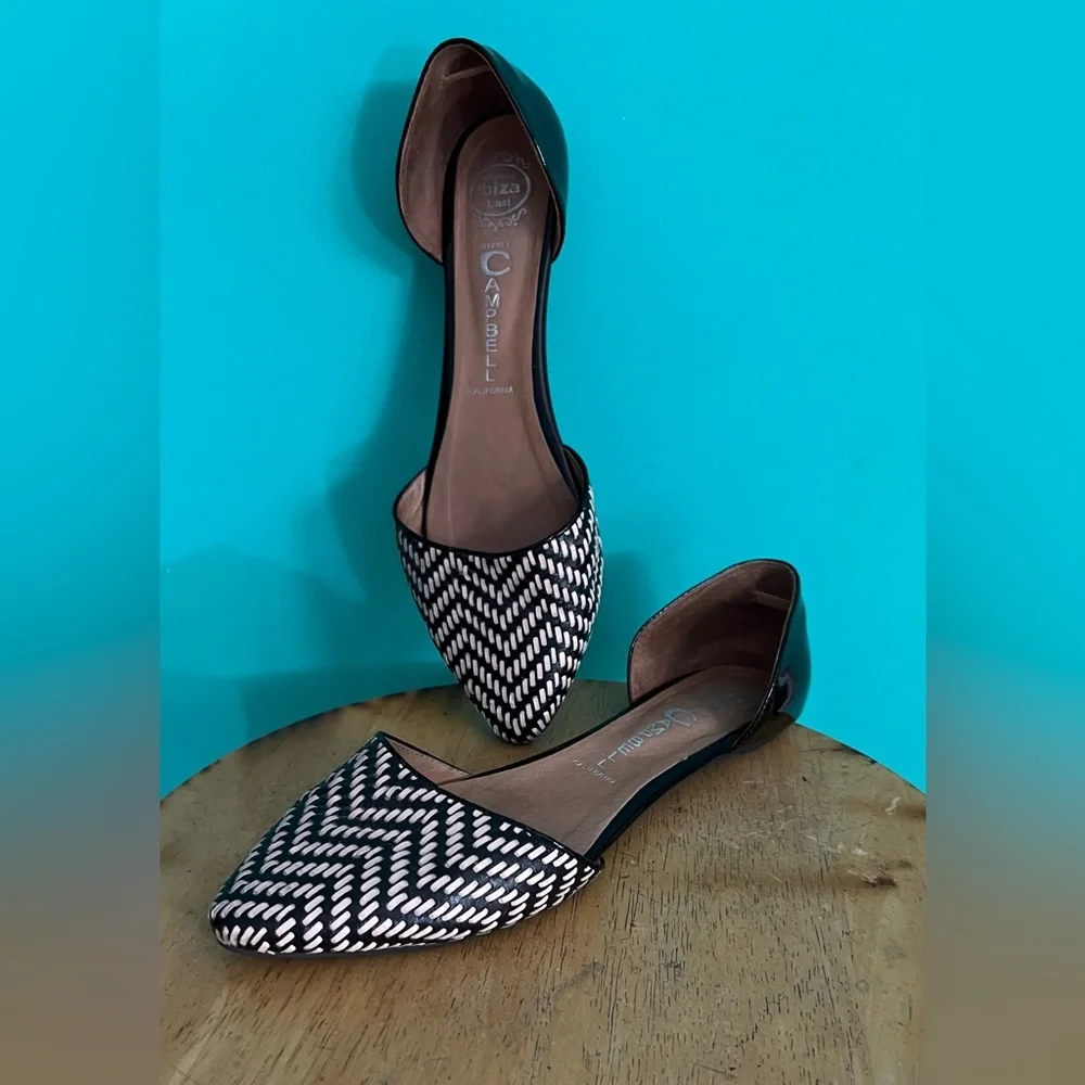 Jeffrey Campbell In Love Black and Tan Leather D'Orsay Flats - Picture 1 of 8